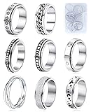 MUCAL Fidget Rings for Anxiety 8pcs Stainless Steel Spinner Ring Anti Anxiety Ring Spinning Moon Star Cool Stress Relieveing Rings for Women Men