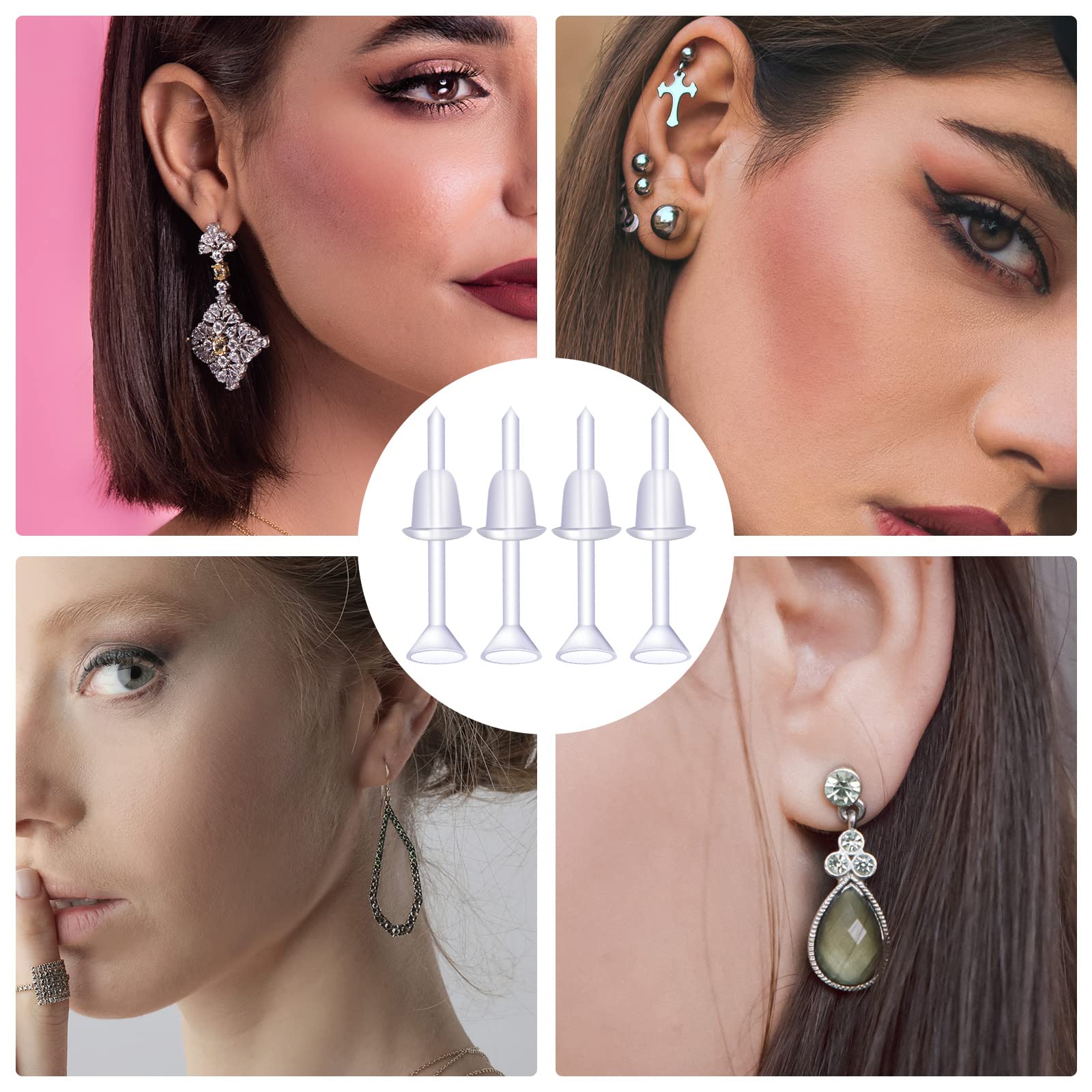 KINBOM 100 par Plastikowe Przezroczyste Kolczyki, Plastic Earring Backs Plastikowe Kolczyki Pocztowe Clear Earring Back Przezroczyste Kolczyki do Sportu Kobiet Mezczyzn Kolczyków DIY,4mm kielichowy