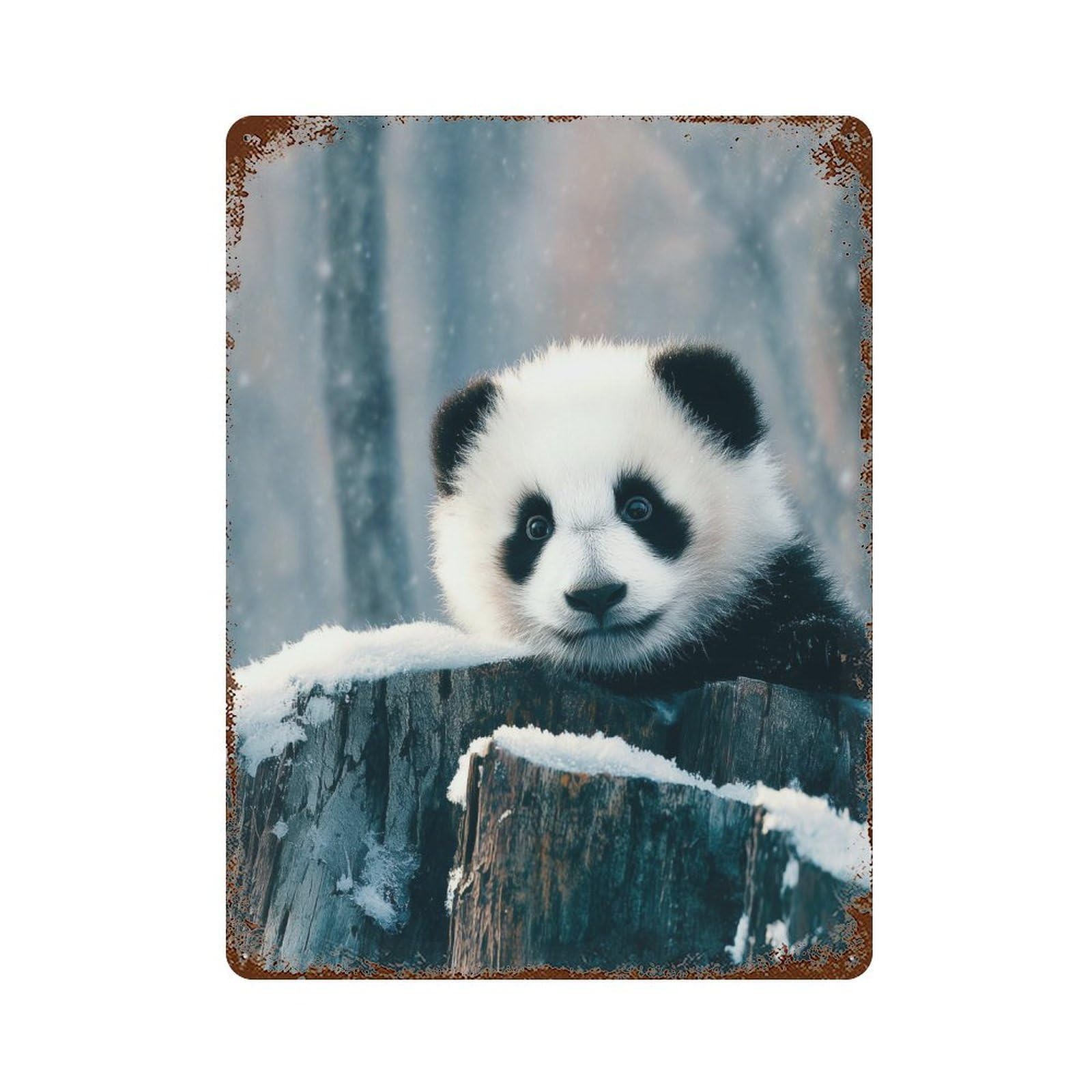 Panda in Winter Forest Decorative Tin Sign 15.7"x11.8", Classic Wall Plaque for Garage, Pub Or Kitchen