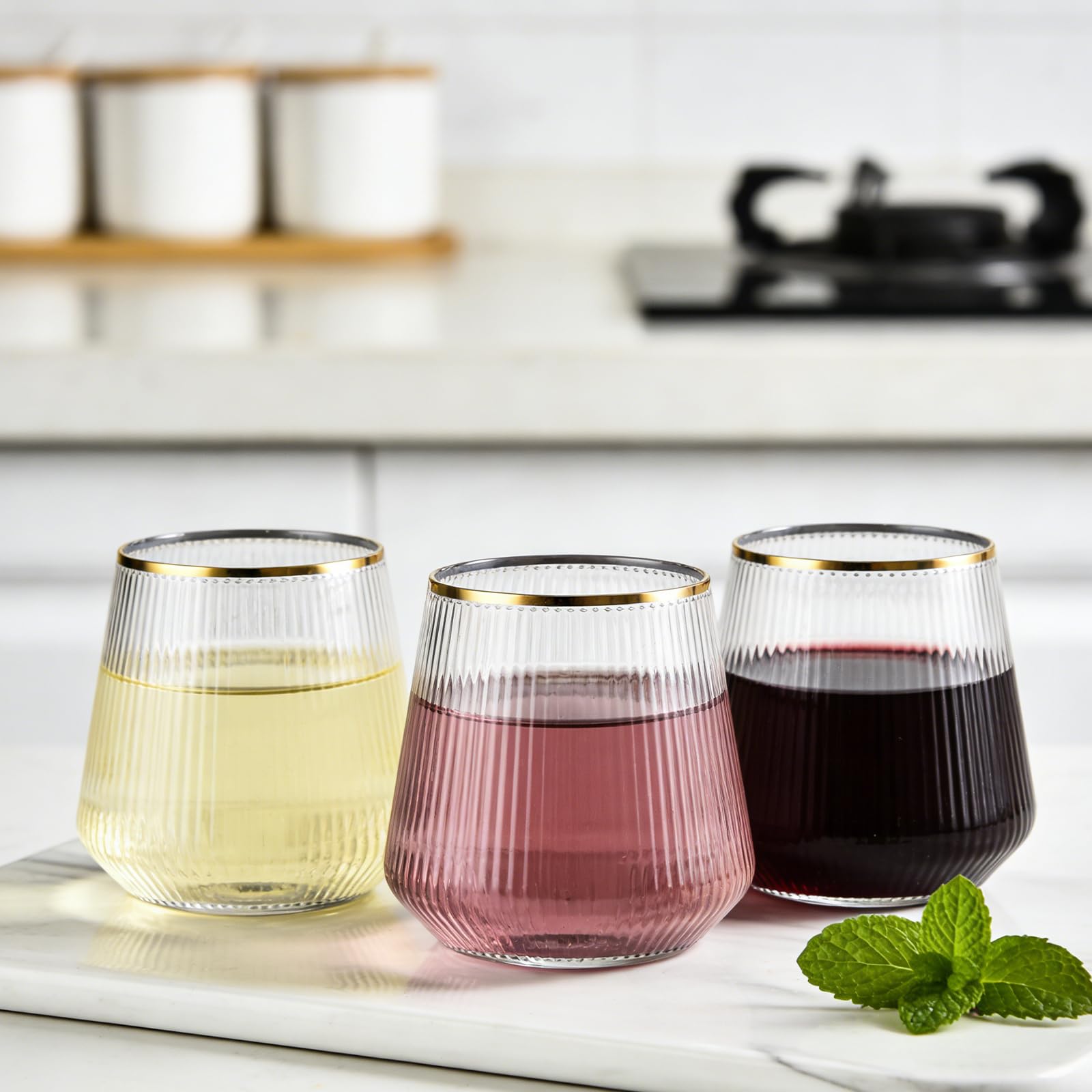 Lot de 24 verres à vin en plastique nervuré réutilisables sans pied – 350 ml – Verres en plastique réutilisables pour fête, mariage, pique-nique en plein air