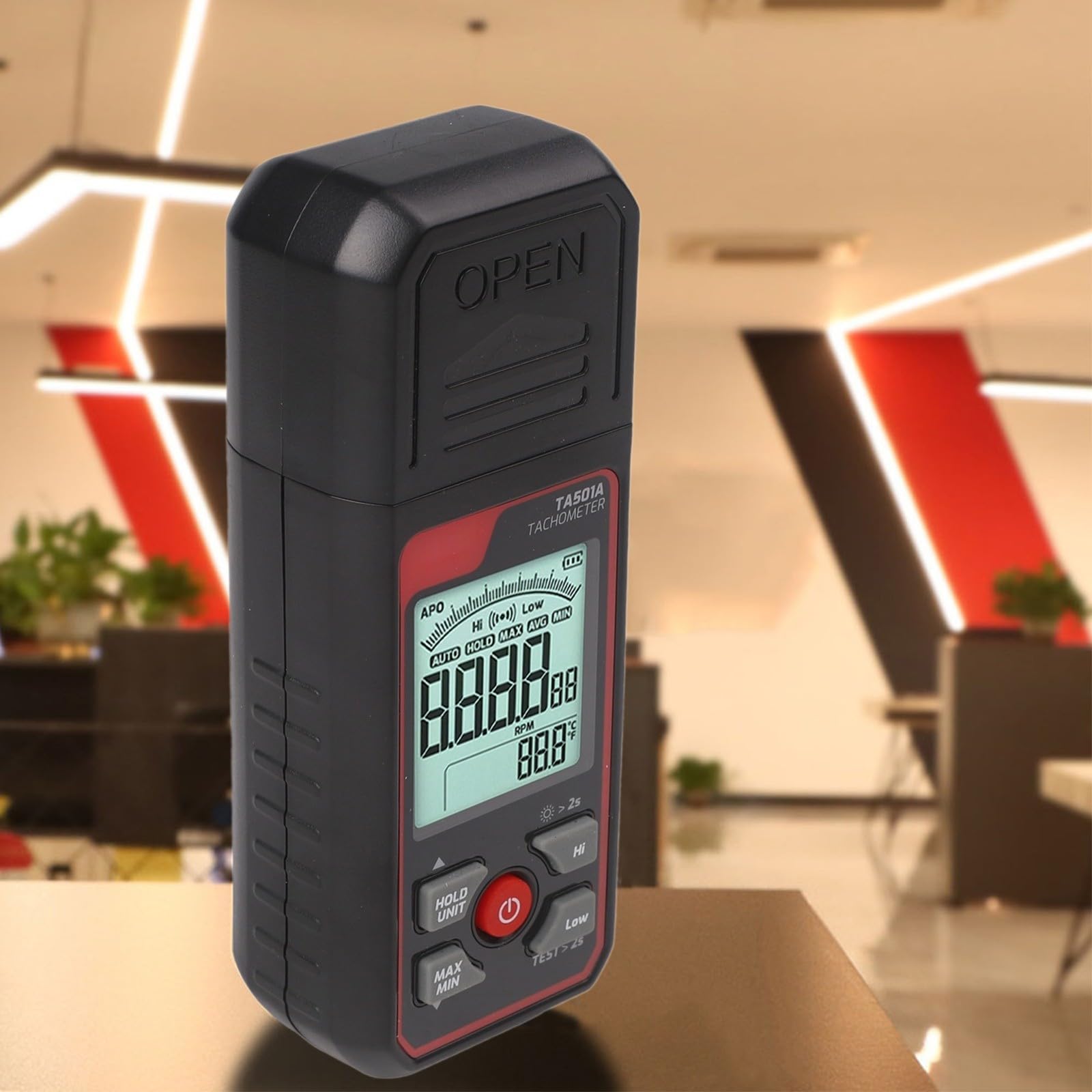 Tacómetro digital TA501A medidor de RPM fotoeléctrico sin contacto 25-99999RPM retroiluminación LCD bloqueo de datos máx/mín/prom alarma motor ventilador prueba