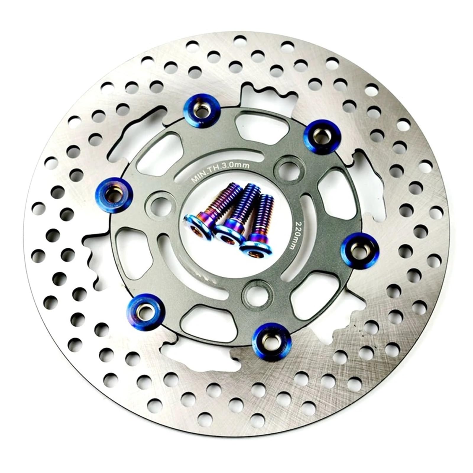 Disco freno flottante Freno A Disco Flottante A 3 Fori Per Moto Universale 220mm * 70mm Per Scooter Per Aerox BWS RSZ FORCE Per M3 Niu(Blue Color screws)