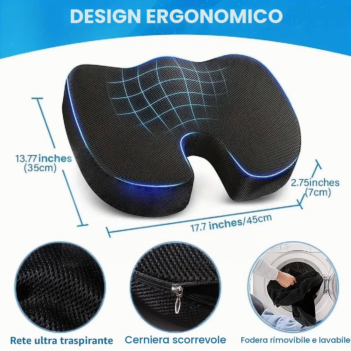 Cuscino Ortopedico per Sedile, Cuscino per Coccige in Memory Foam di Alta Qualità, Cuscino Ergonomico, Sollievo per Coccige e Sciatica, per Auto, Divano, Ufficio e Sedia a Rotelle (Nero)