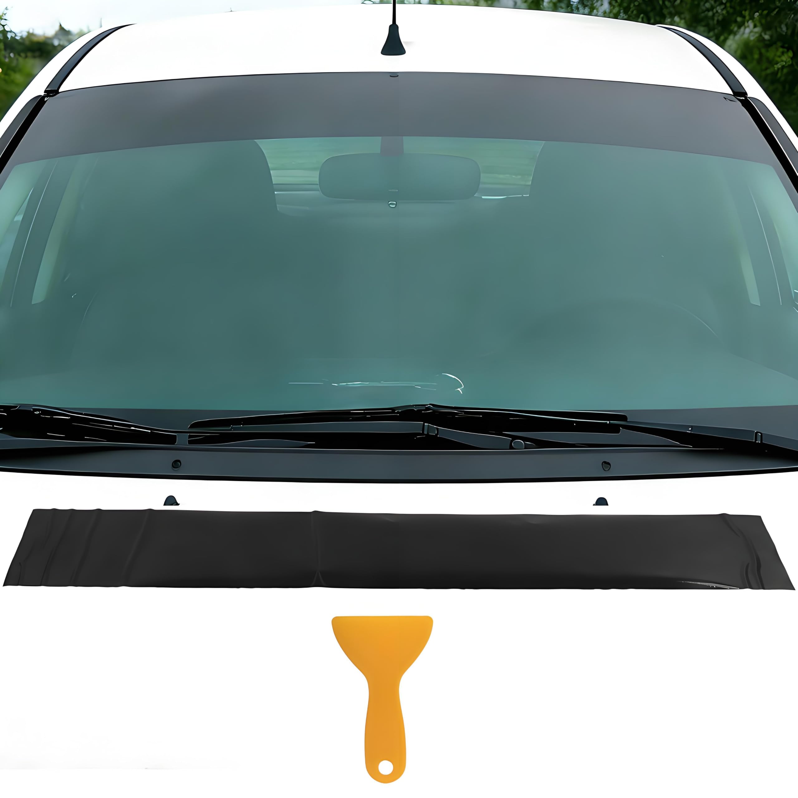 Car Front Sun Strip Windscreen Sun Strip Window Sticker Black Vinyl Decal Windshield Cast Film Stickers Universal for Most Automobiles 5.51x0.79in/ 140x20cm