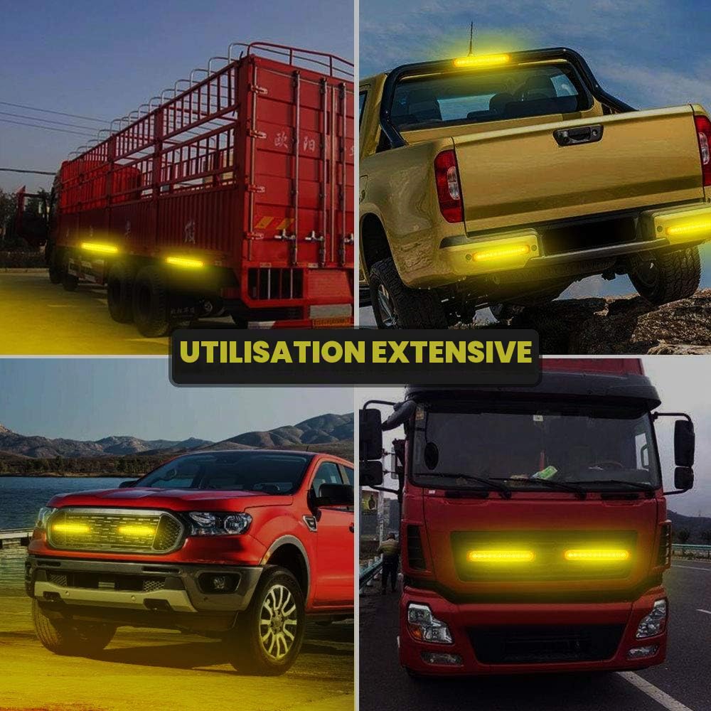 2x 12LEDS Led Stroboscope Voiture Avertissement D'urgence Lumières Strobe Voyants D'avertissement Bar Lumière de Mode de Clignotant Moto (Ambre)