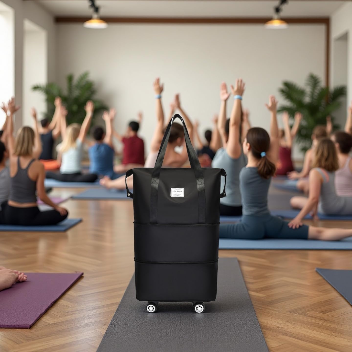 Expandable Foldable Duffel Bag with Detachable Wheels, 64L Large Capacity Rolling Travel Duffle Bag, Lightweight Carry on Luggage with Spinner Wheels, Weekend Gym Tote Bag (Black) - Image 7