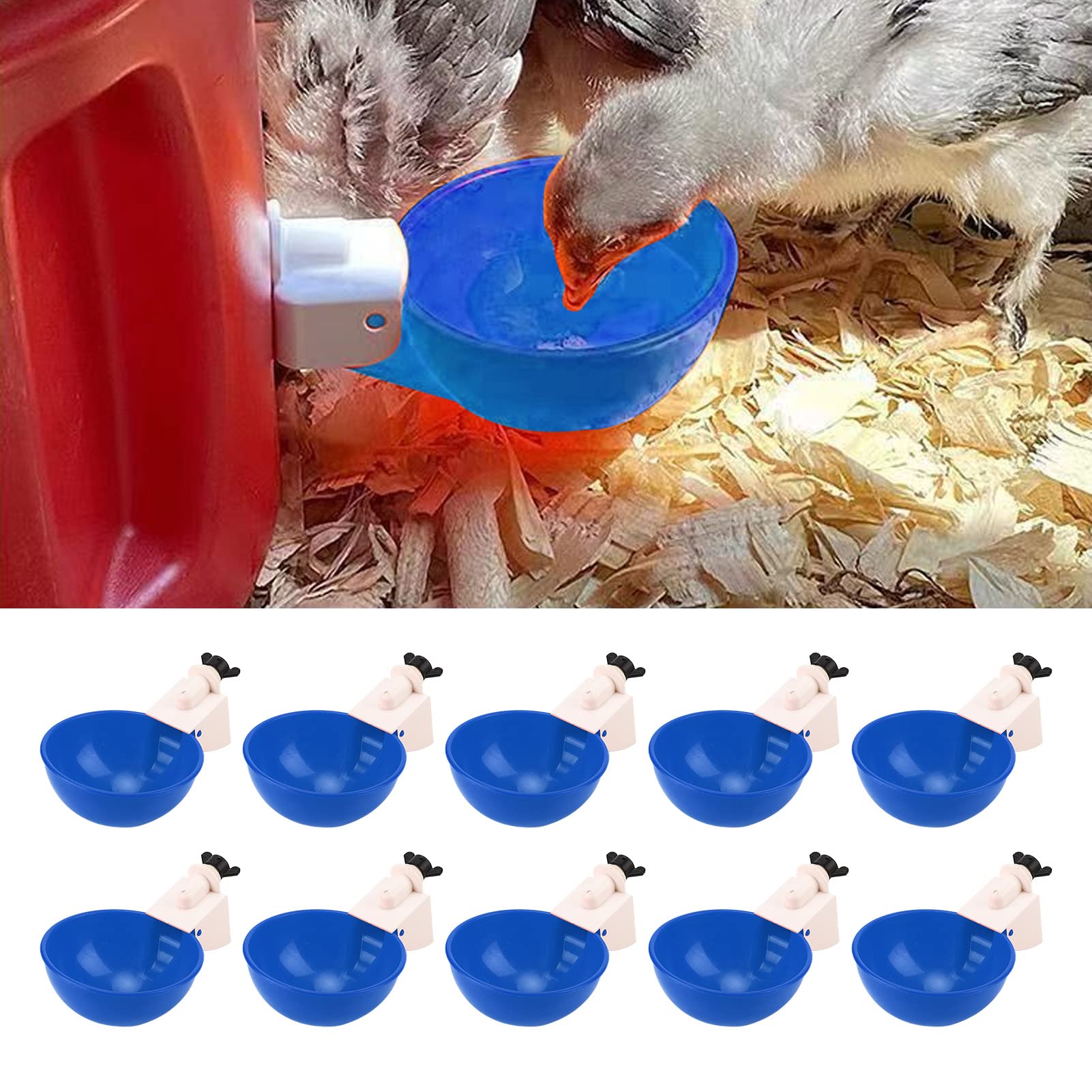 Abreuvoir Poules Automatique avec 9 Bols et Valve à Flotteur, Système d' alimentation en Eau sans Fuite pour Poulailler, Élevage de Volailles, Canards, Oies et Lapins