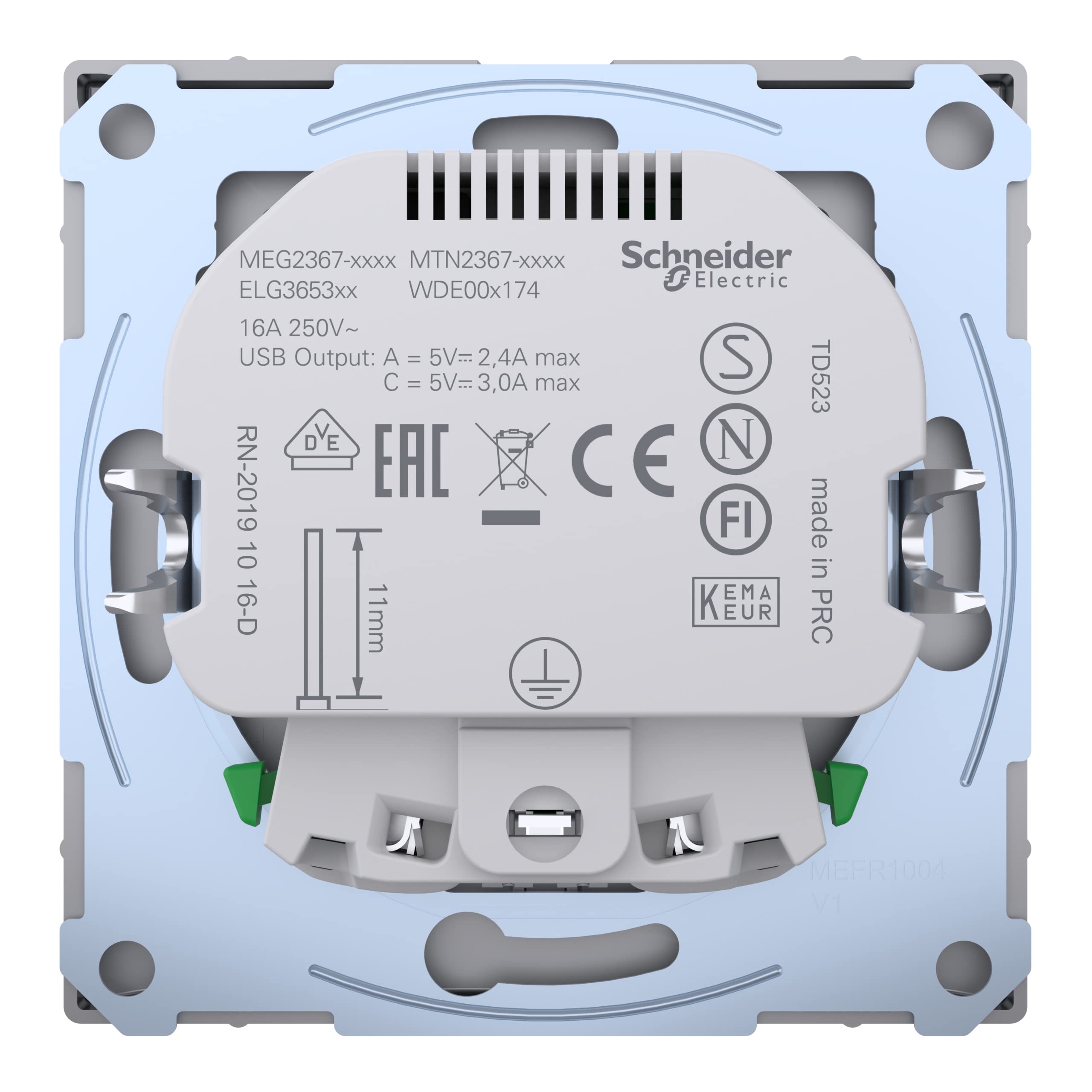 Merten MEG2367-6036 Prise Schuko avec Deux Sorties pour Un Fonctionnement simultané et Un Chargement de Deux appareils USB avec Batterie intégrée en Acier Inoxydable
