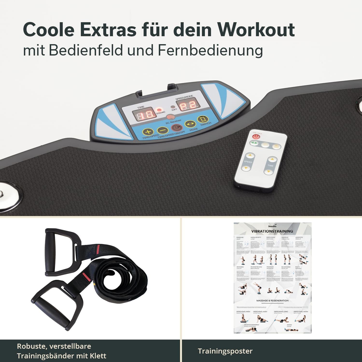 skandika vibrationsplatte 500 3d vibration Skandika Vibrationsplatte 500 3D Vibration | große rutschsichere Fläche | 4  Programme + 20 Stufen | Fitness Von Zuhause | Inkl. Trainingsbänder,  Fernbedienung + Poster main image 1