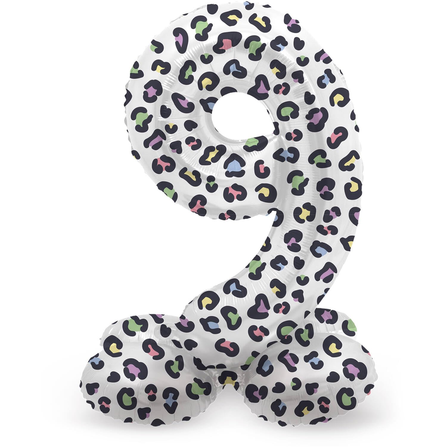 Folat 64749 Birthday Balloon Standing Number 9 Bright Panther White 41 cm Decoration Birthday Decoration Balloon Number No Helium Required Colourful