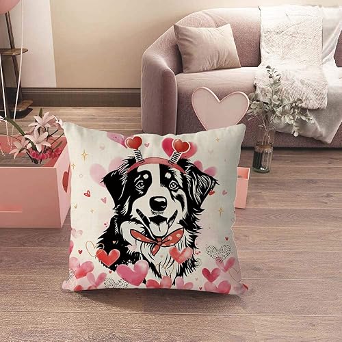 Miniatura 2 de GAGEC Fundas de almohada para el día de San Valentín de 18 x 18 pulgadas, diseño de perro Pitbull, funda de cojín con corazones de amor, decoración
