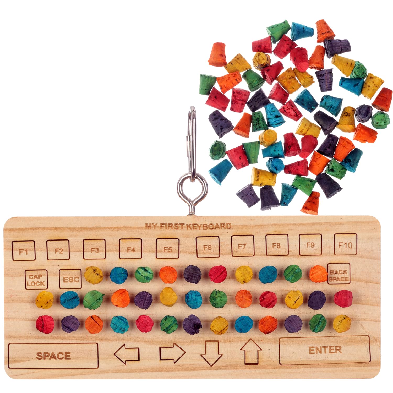 Super Bird Creations SB1225 Birdie Keyboard Bird Toy - Hardwood Keyboard Base with Chewable Corks - Versatile Parrot Training Toy for Foraging Fun for