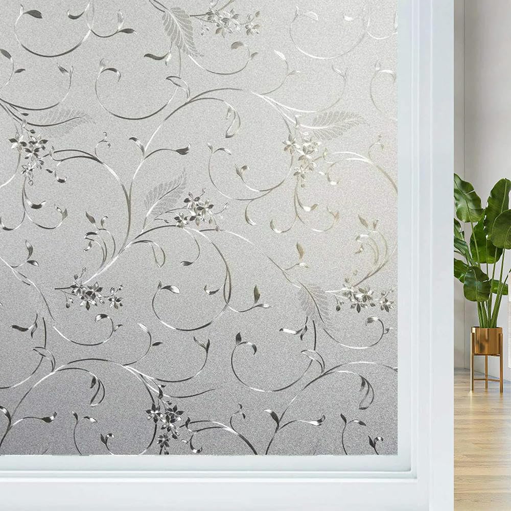 Frosted Window Privacy Film, Non-Adhesive Window Glass Films, Heat Control Static Cling Removable Window Stickers
