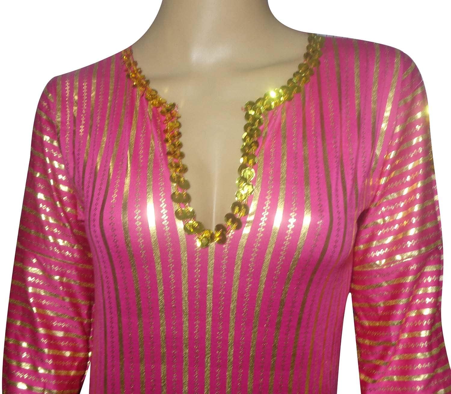 Belly Dance (Fushia x Gold Nancy Stretchy Galabeya Dress Costume Baladi Saidi