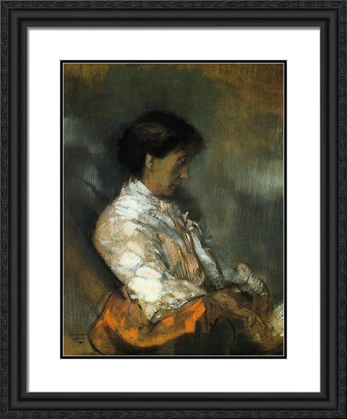 ArtDirect Redon, Odilon 20x24 Gold Ornate Framed Art Print with Double Matting Titled: Portrait of Madame Redon