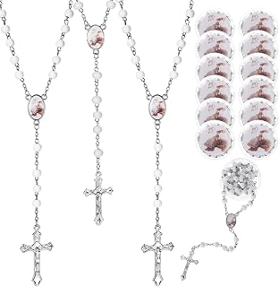 12PCS White Rosary Catholic Baptism Favors, Guardian Angel Scented Bead Rosaries Necklace for Woman, Rosarios Católicos para Recuerdos de Bautizo, Primera Comunión Baby Shower Religioso