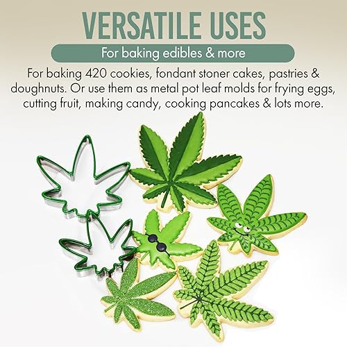 Miniatura 6 de Hello High - Juego de cortador de galletas de hojas de 3 piezas, suministros para hornear Hello High 420, cortador de hojas de marihuana, plantillas
