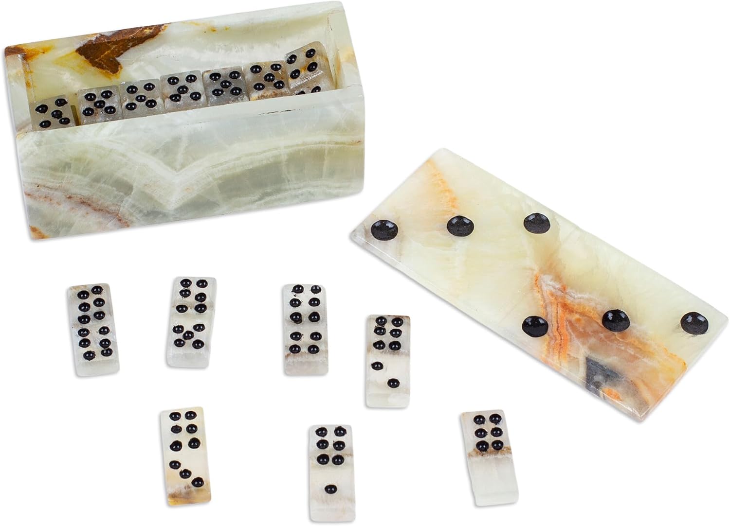 NOVICA Multicolor Marble Stone Domino Sets Wooden Games from Mexico 'Precious Strategy'