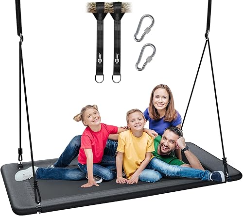Miniatura 1 de Trekassy Columpio de árbol de plataforma rectangular de 700 libras y 60 pulgadas para niños y adultos, impermeable, 2 correas para colgar