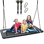 Trekassy 60 Large Rectangle Platform Tree Swing for Kids Adults, 700lb Capacity Outdoor Flying Swing, 900D Oxford Waterproof Giant Swings with 2 Hanging Straps for Backyard (Black)