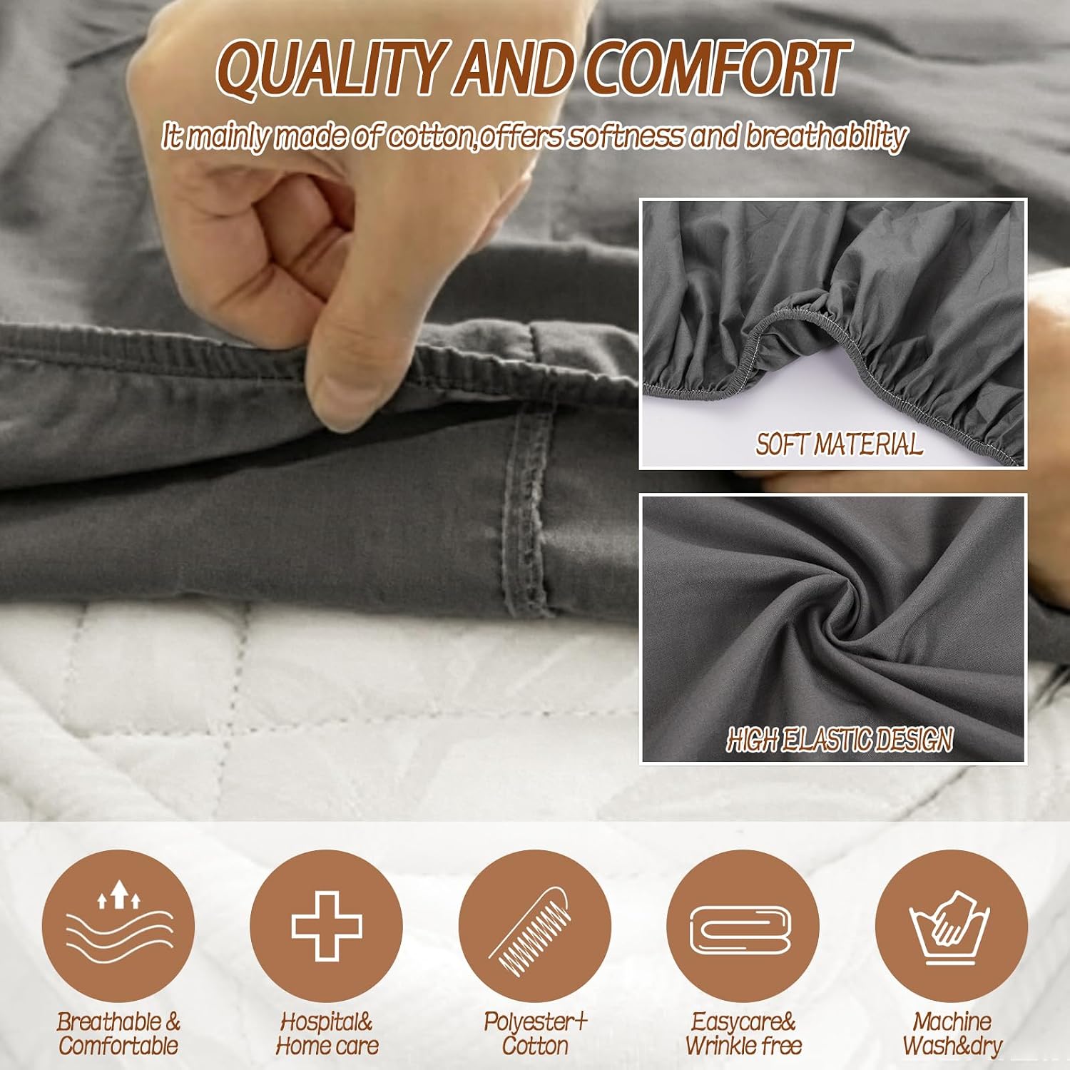 2 Pack Bariatric Hospital Bed Sheet 42"x80"x12" Deep Pocket Fitted Sheets with 2 Pack Pillowcases for Oversized Medical & Bariatric Mattresses - Soft (2, Dark Gray)