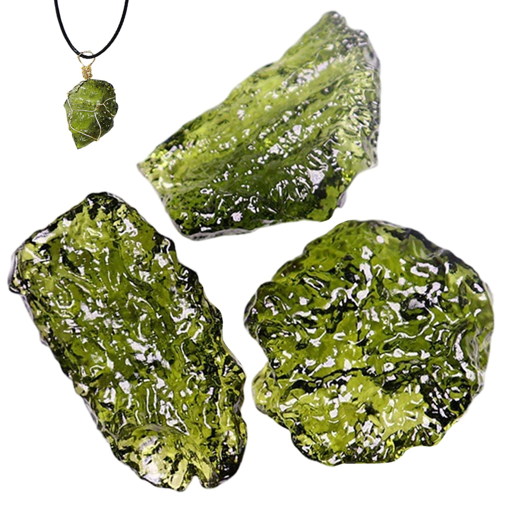 3Pcs Moldavite Crystal 1-3g Green Czech Meteorite Artificial Irregular Moldavite Stone Pendant for Jewelry Making Supplies, Stone Style Random