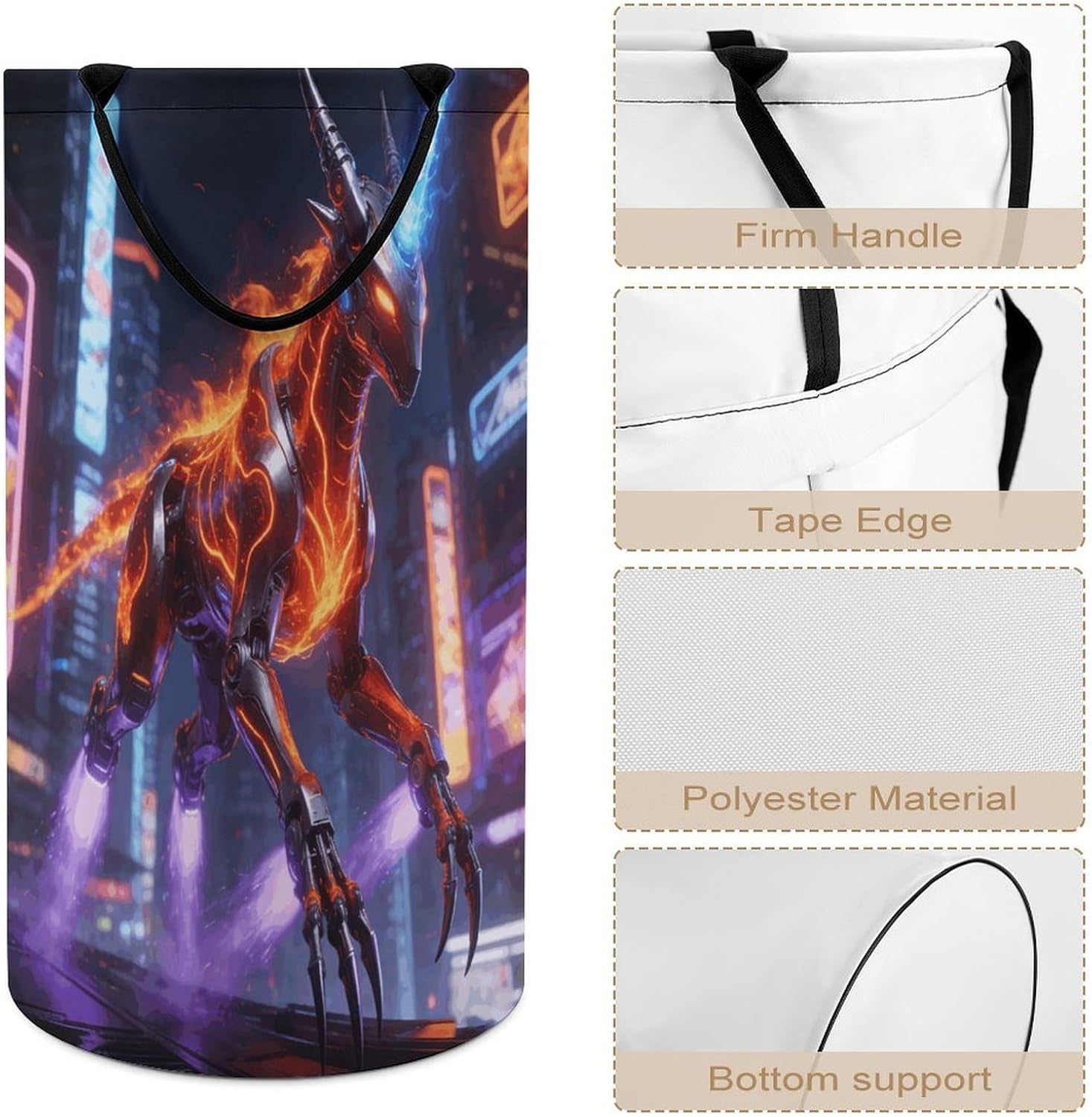 Mechanical Unicorn Laundry Hamper Portable Lightweight Clothes Hampers Fashion Dirty Laundry Storage Basket Large Capacity Foldable Clothes Baskets for Bathroom Bedroom