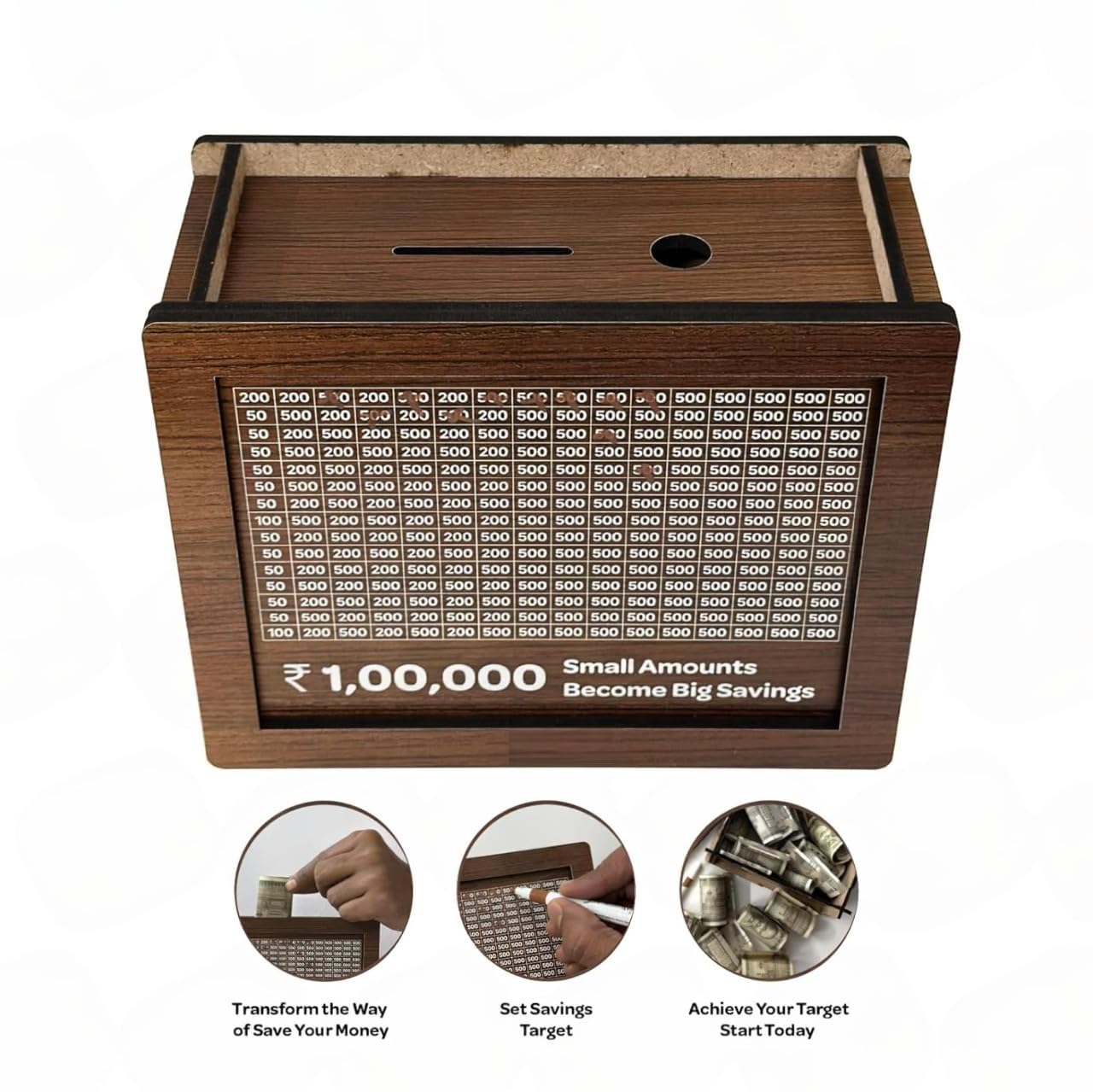 Onishomes 1,00,000 Rupees Money Saving Piggy Bank, Gullak with Savings Chart for Money Saving Goal of 1,00,000 RS. for Kids & Adults