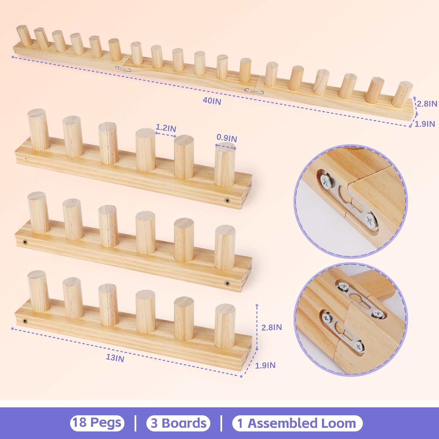 Reessy Wooden Loom for Chunky Blanket – 40” Chunky Knitting Blanket Loom & Afghan Loom Kit – 3-in-1 Solid Wood Chunky Yarn Loom for DIY Blanket, Throws & Big Yarn Knitting Projects
