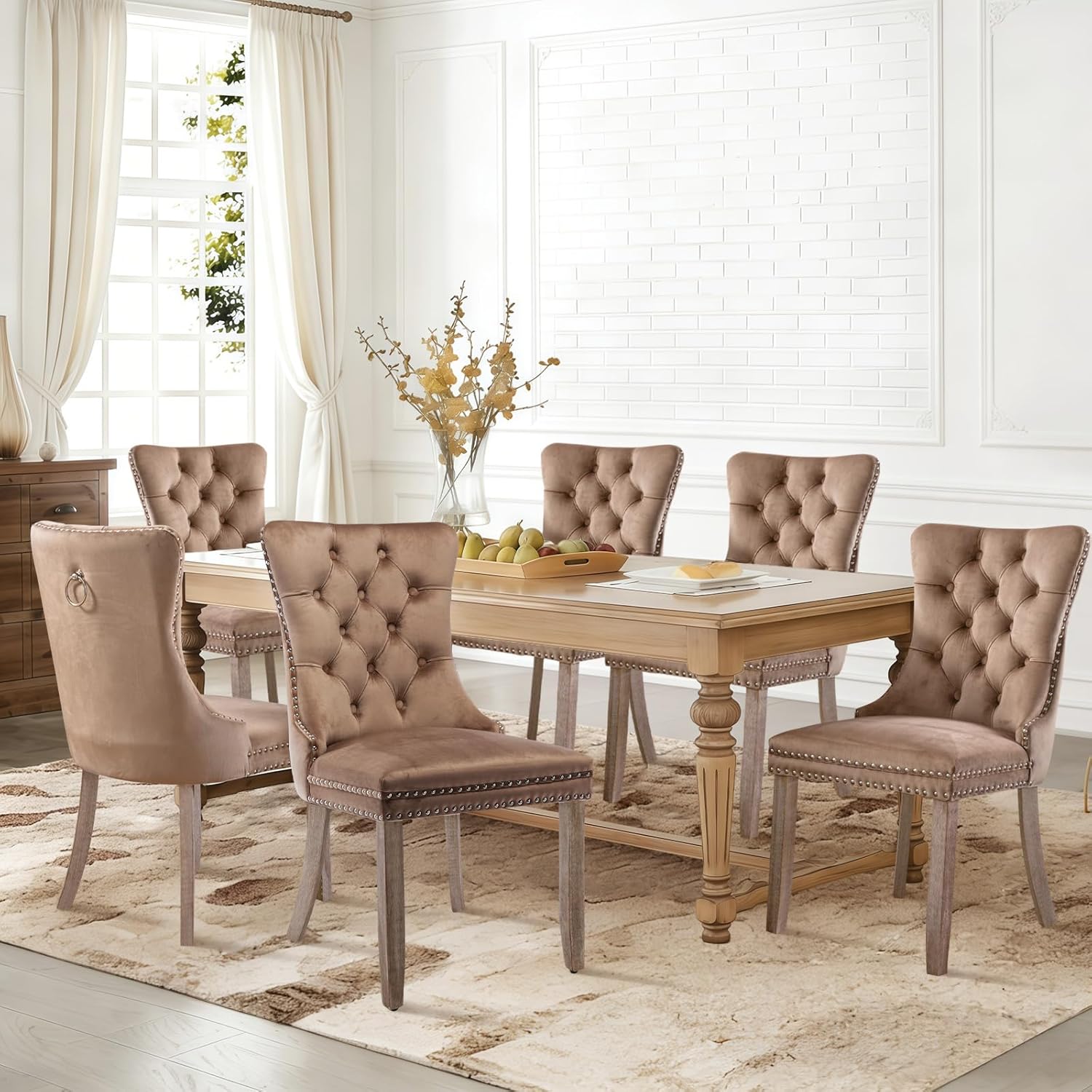SoarFlash Velvet Dining Chairs Set of 6, Tall Back Side