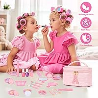 Vista 2 de Juego de maquillaje lavable para niñas de 29 piezas - Juego de juguetes de maquillaje real no tóxico con bolsa de cosméticos con letras - Regalos