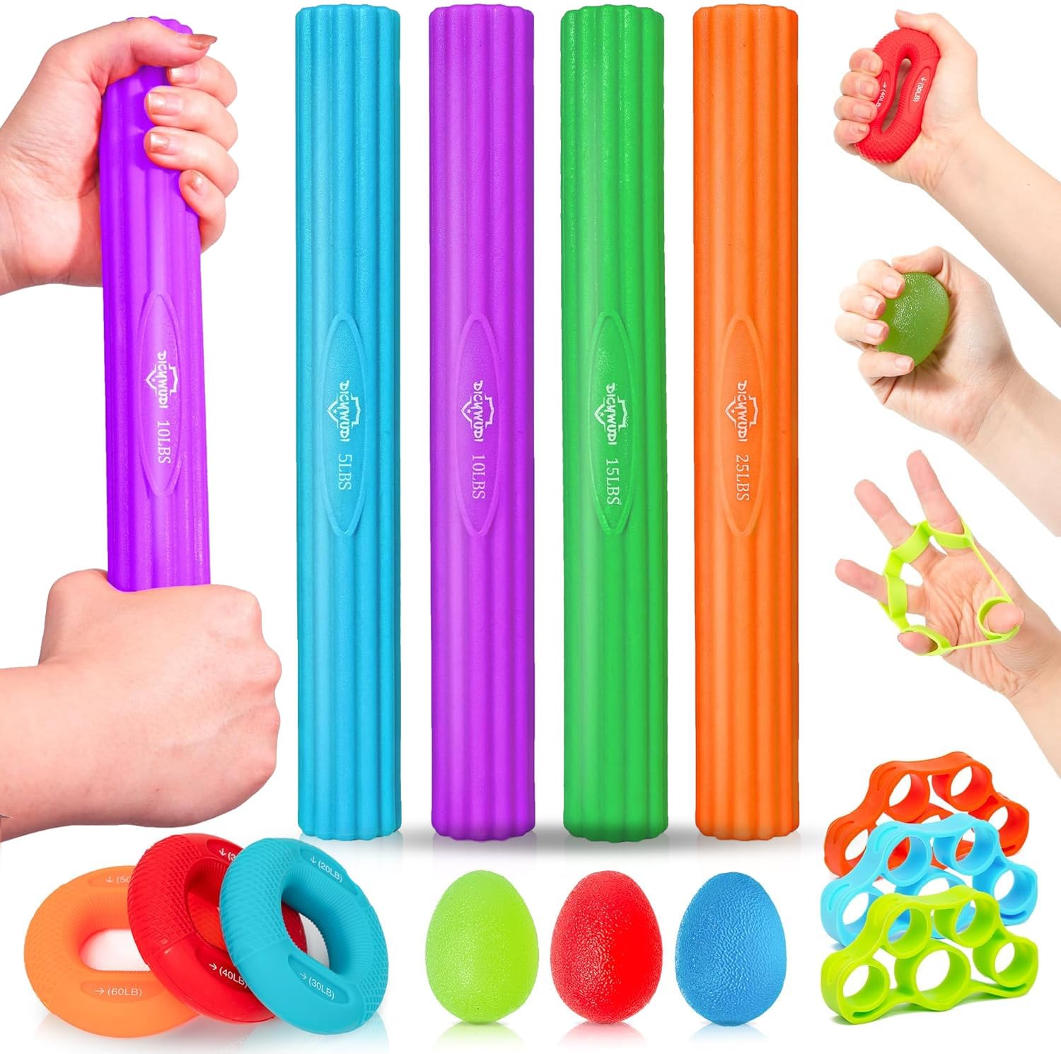 DICYWUDI Flex Therapy Bar and Grip Strength Trainers set, Physical Therapy &amp; Resistance Bar for Golfers Elbow,Tendinitis,Wrist,Forearms Pain, Improve Grip Strength and Relieve Pain