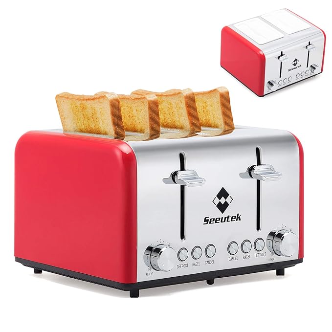 Buy Toaster 4 Slice Extra Wide Slots Stainless Steel Toasters with Reheat Bagel Defrost Cancel