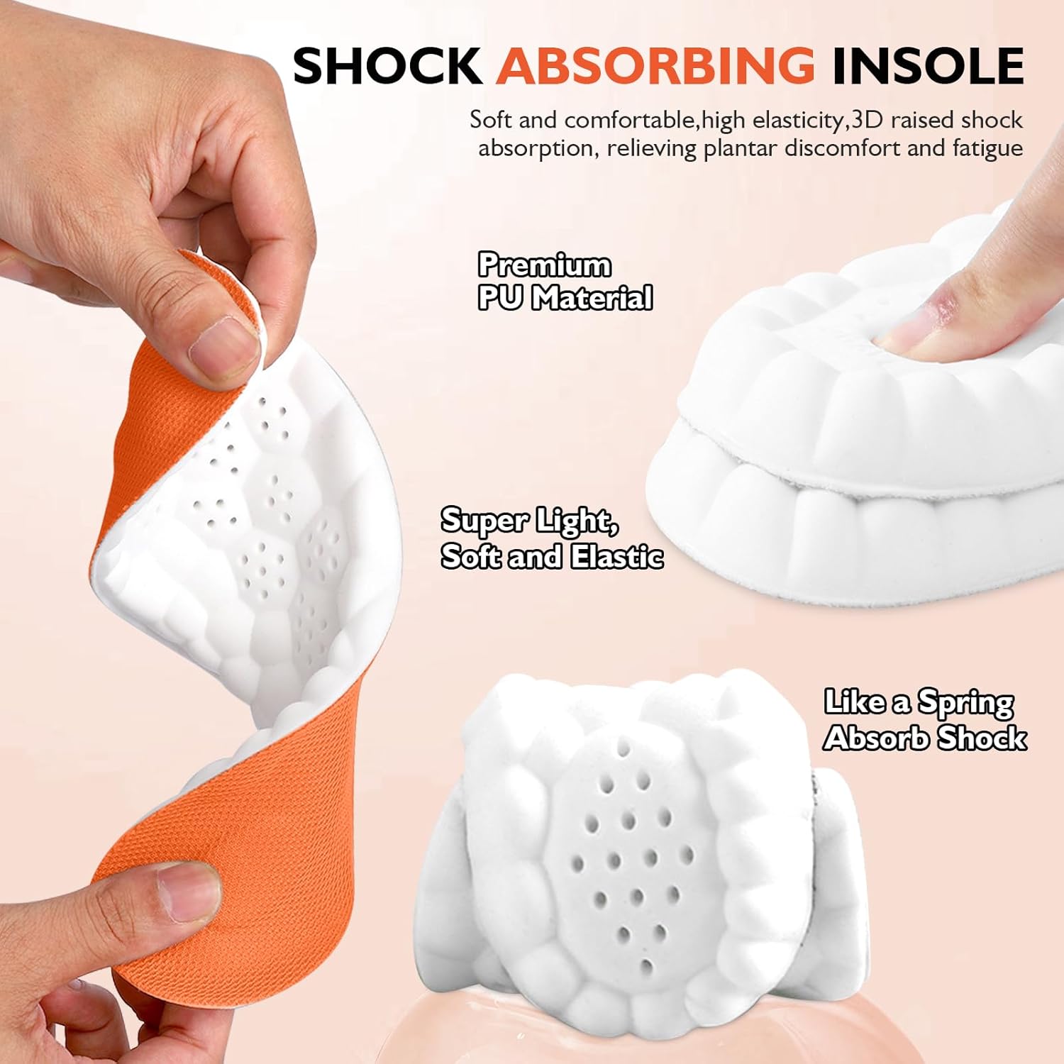 4D Cloud Insoles for Men Women,Memory Foam Super Soft, Relieve Foot Pain,Day-Long Comfort,Anti-Fatigue & Shock Absorption (Orange, Men 6-7/Women 8-9) - Image 2