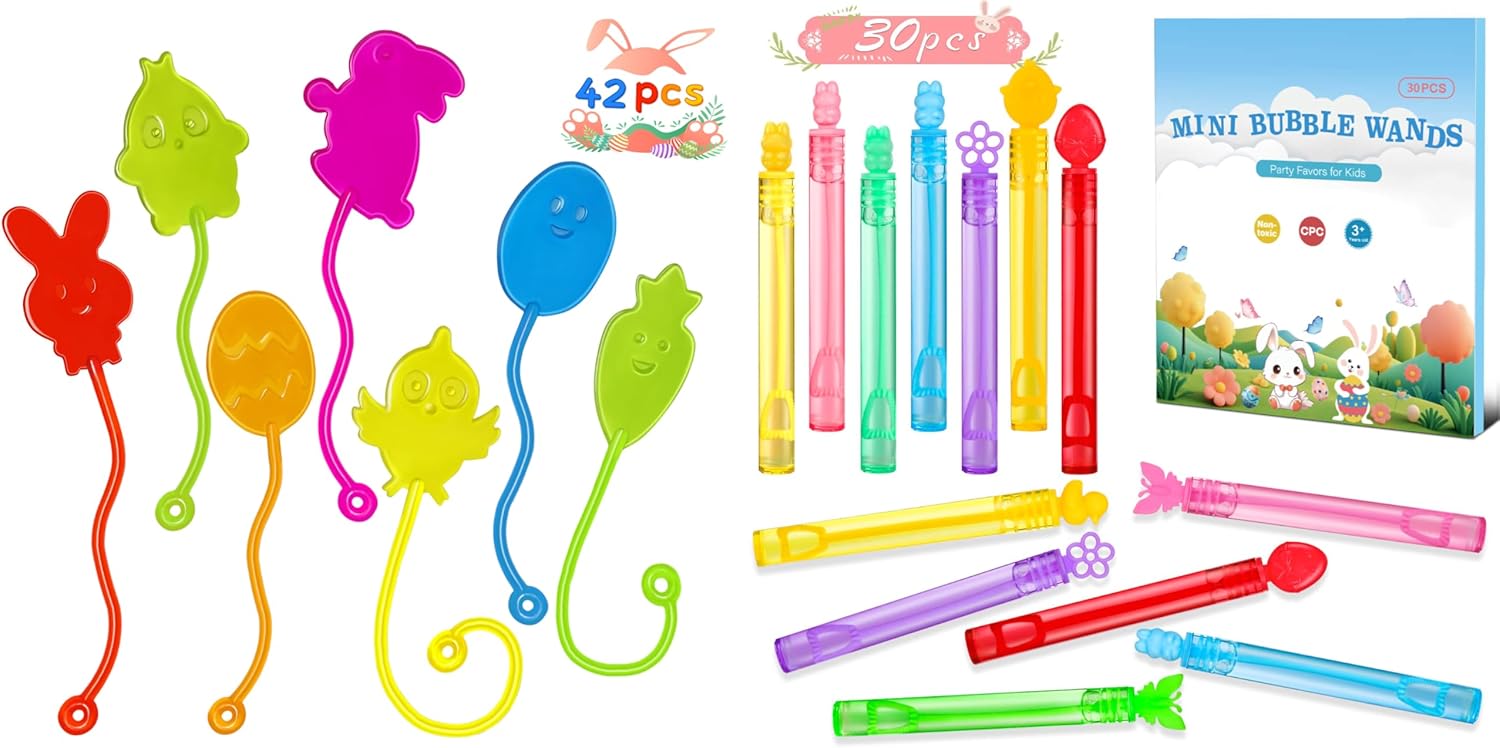 Genuvi Easter Sticky Hands 42 Pcs Easter Mini Bubble Wands 30 Pack