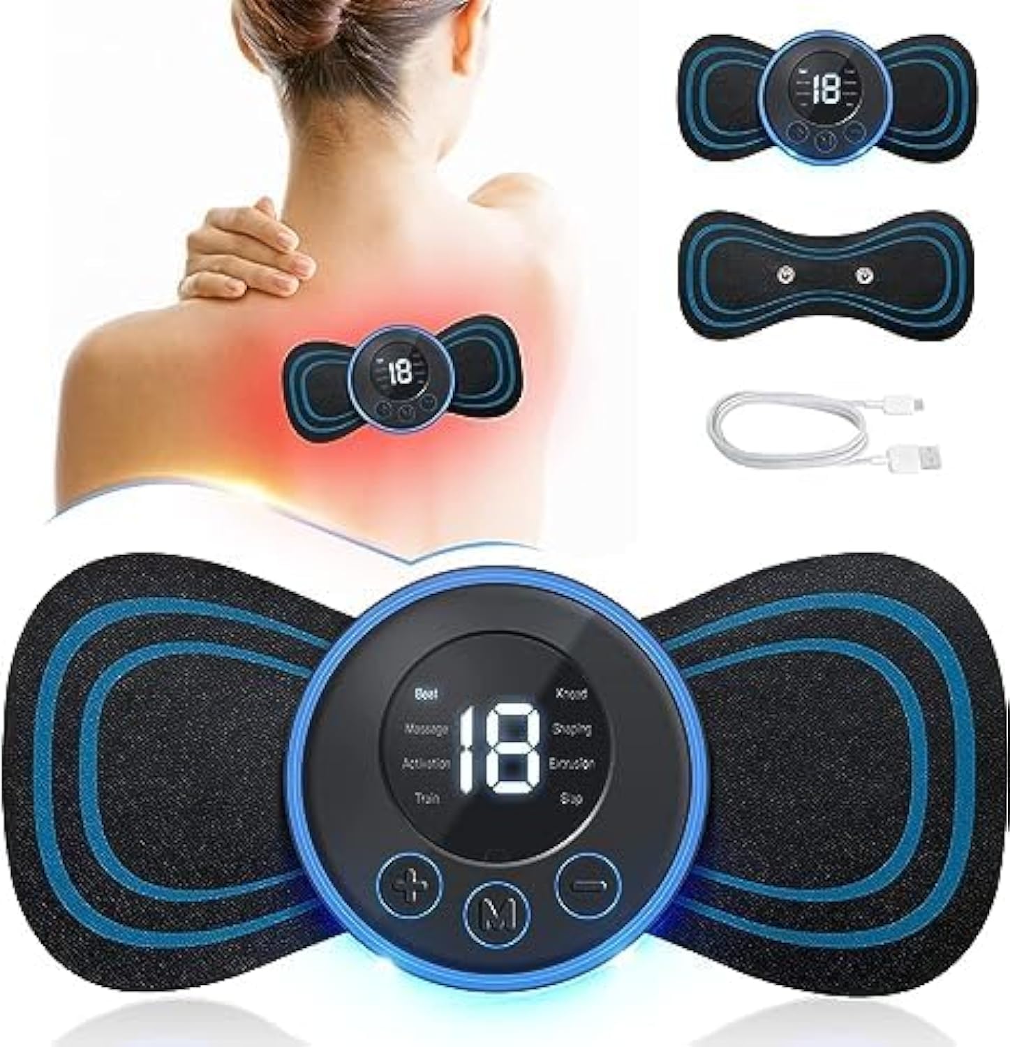 Luksyol Body Massager - Wireless Portable Neck Massager with 8 Modes, 19 Strength Levels, Rechargeable Pain Relief EMS Massage Machine for Shoulder, Arms, Legs, Back Pain - Compact and Easy-to-Use