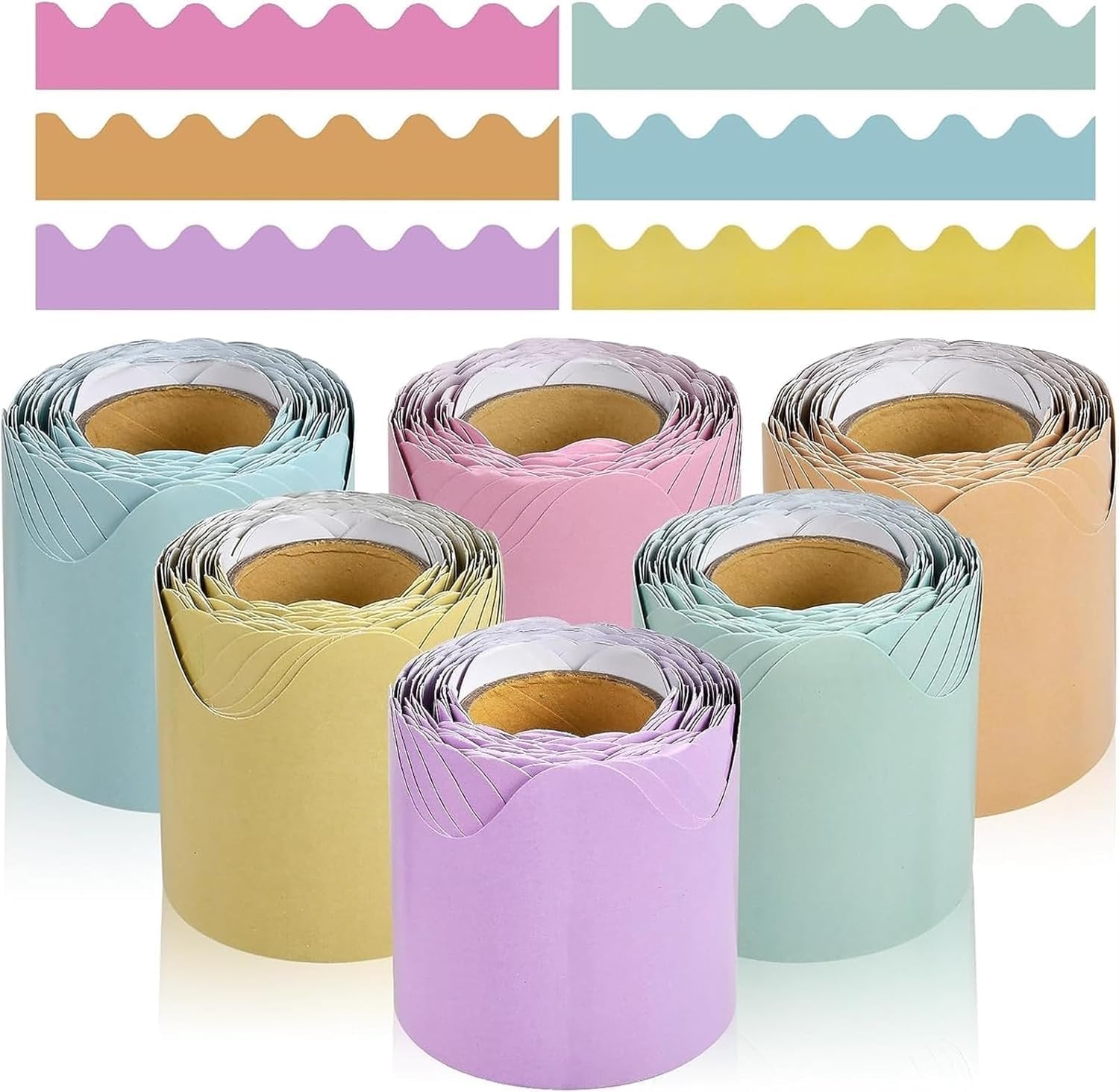 THE WHITE SHOP 6 Rolls 32.8 Ft Borders Classroom Bulletin, Colorful Wave Bulletin Board Trim, Elegant Classroom Decorations (Color : Elegant）