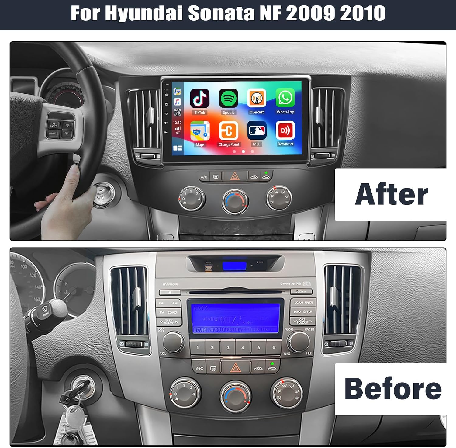 [4+64G] Android 13 Car Radio Stereo for Hyundai Sonata NF(Manual A/C) 2009 2010 with Wireless Carplay&Android Auto,9 Inch Car Radio with Mirror Link Bluetooth FM/RDS WiFi GPS EQ SWC+AHD Backup Camera