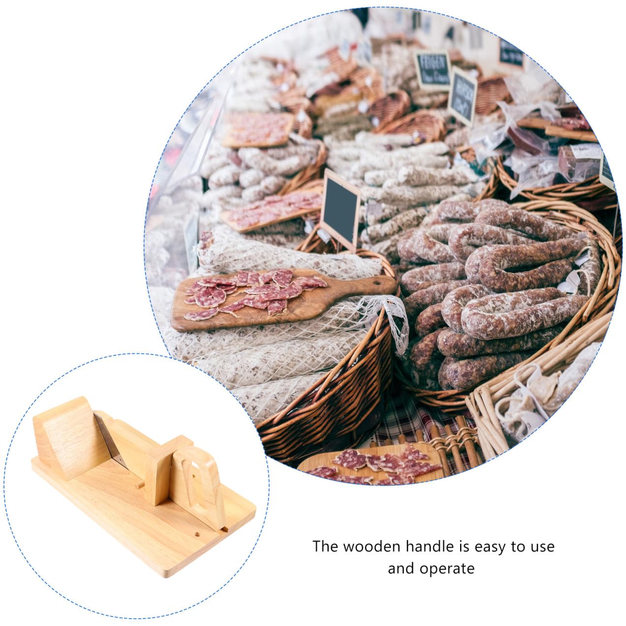 Manueller Holzwurstschneider und Edelstahl für Hot Dog | Orange Ausführung, Tragbar für Zuhause und Picknick, Geeignet zum Schneiden von Salami, Chorizo und Gemüse