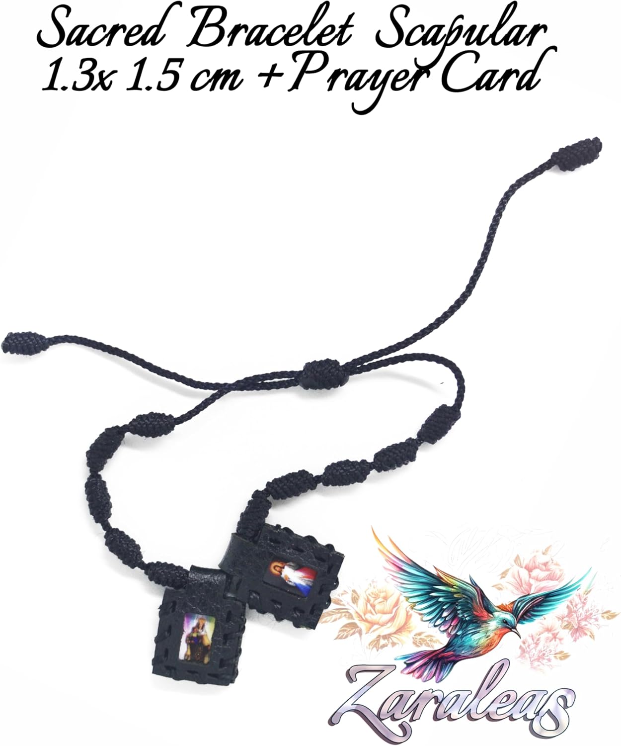 Zaraleas Catholic Scapular Bracelet - Black Leather, Handmade with Sacred Heart of Jesus, Virgin of Carmen, Guadalupe & St. Michael Archangel. 1.3cm x 1.5cm - Image 5