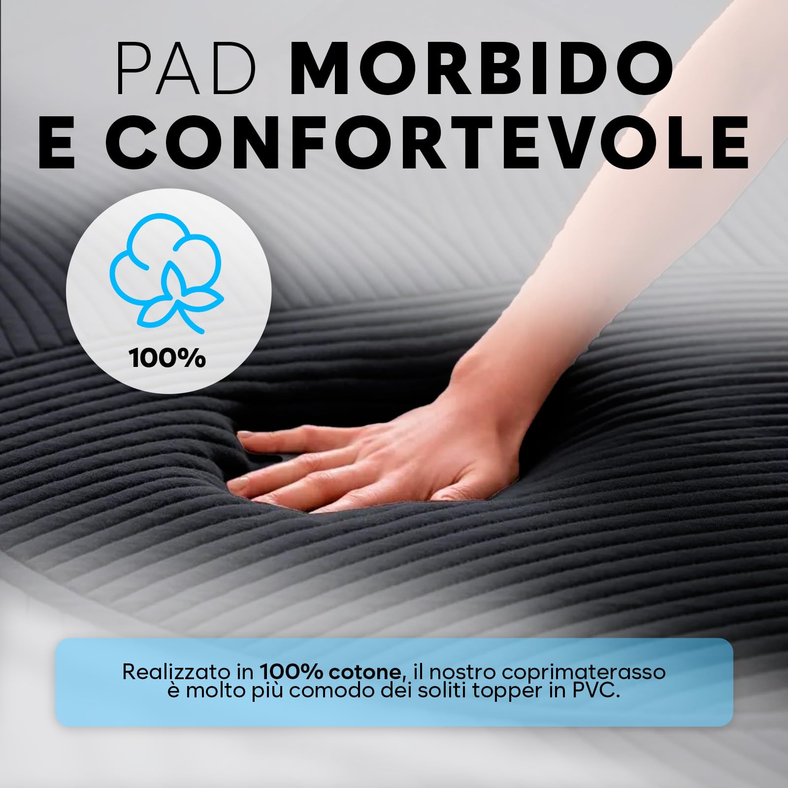 Adamson B10 Sistema di Raffreddamento per Letto -TWIN 190x100CM - Materasso Rinfrescante 100% Cotone per Sudorazioni Notturne- Topper Refrigerato per Chi Soffre il Caldo - Garanzia 5 Anni - Nero Notte