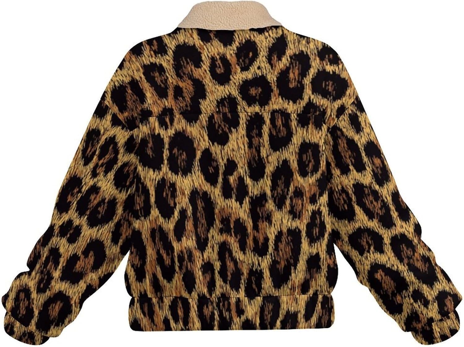 Women Winter Sherpa Lined Fleece Jacket, Long Sleeve Zip Up Retro Leopard Print Cropped Coats Warm Polar Outwear