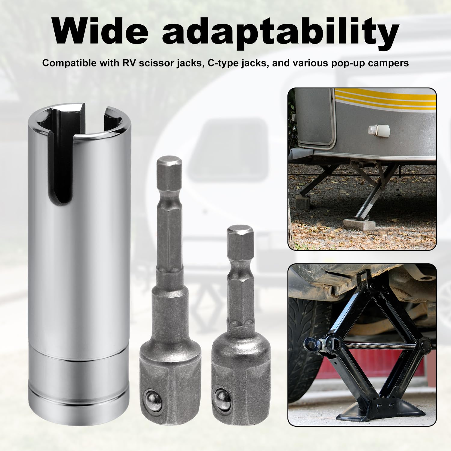 Trailer Jack Drill Adapter With 2 Bits | T-Slot Attachment For RV Scissor Jacks & Pop-Up Campers