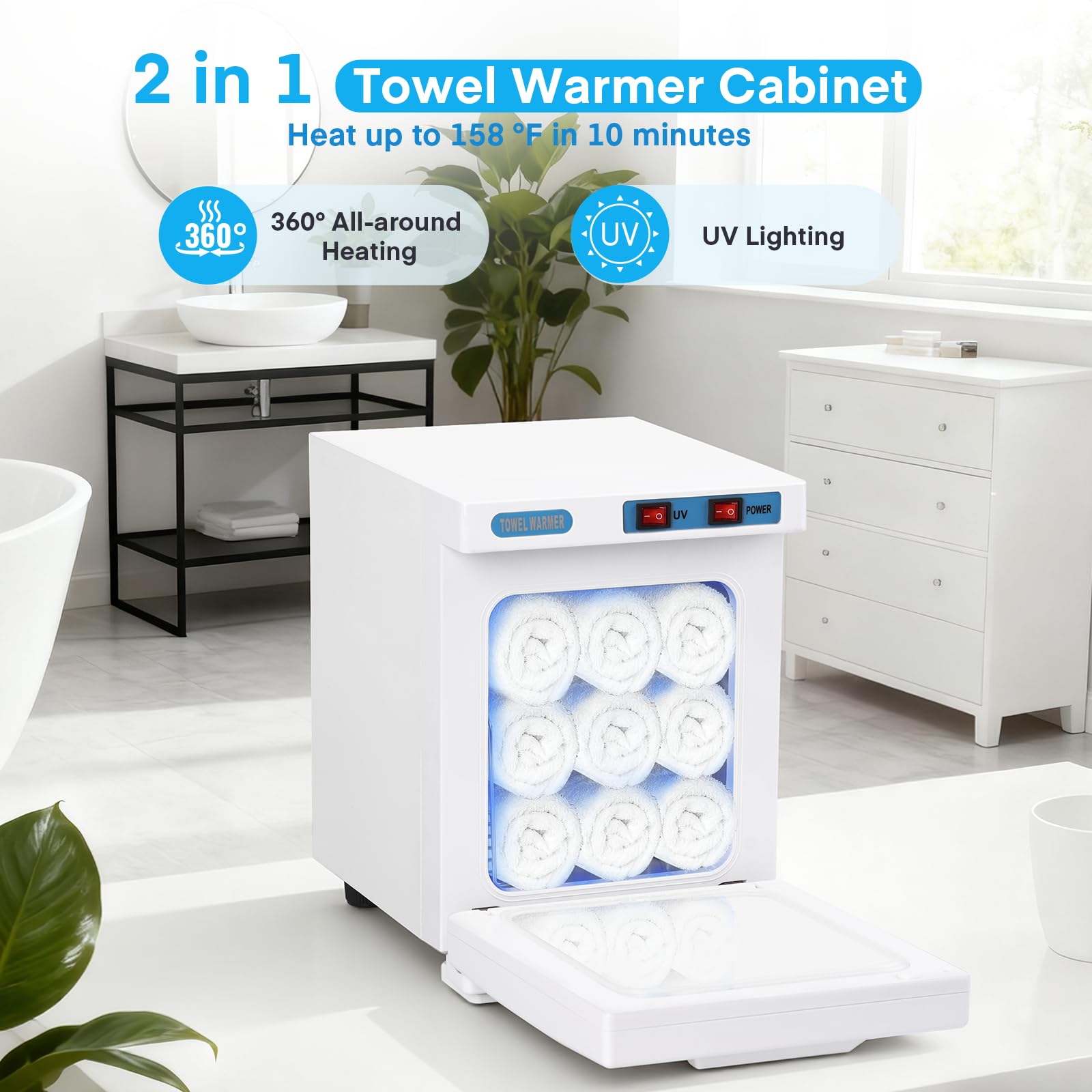 Armadietto scaldasalviette 3 in 1 da 5 l, sterilizzatore UV, mini attrezzatura elettrica con clip, per trattamenti viso, bellezza dei capelli, massaggi, attrezzature da salone e casa