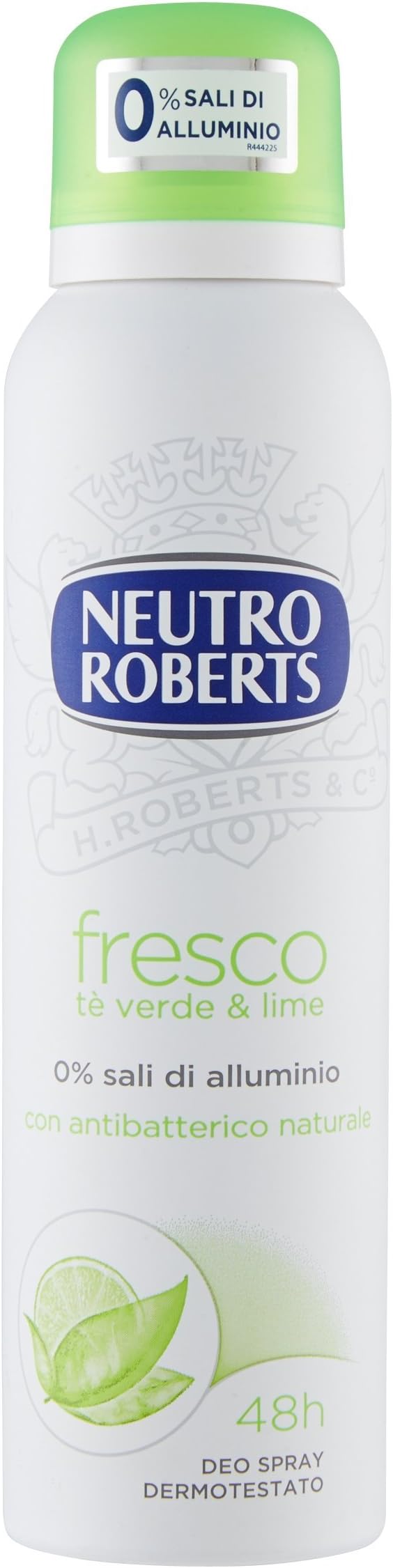 Neutro Roberts, Fresh Deodorant Spray with Green Tea and Lime, Zero Aluminium Salts, Zero Stains, Deodorant for Men and Women, Dermatologically Tested - Bottle of 150 ml