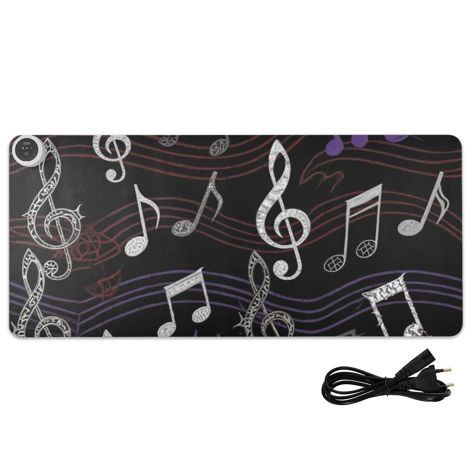 Black Musical Patterns Leather Heated Mouse Pad Gaming Mousepad 35.4 x 15.7 in Hand Warmer Desk Protector for Home Office Desk Writing Essentials