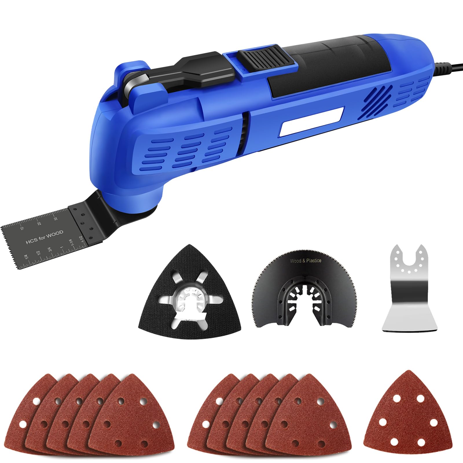 Electric Oscillating Multi Tools with Saw Blade, Sanding Paper, 280W 22000RPM Powerful Motor Corded Multi Tool, 3°Oscillation Angle, Blade Quick-Change, Oscillating Saw Accessories Kit, Blue