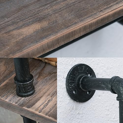 Miniatura 5 de MBQQ - Estante industrial de tubería para baño estantes de pared estante de madera rústica de 196 pulgadas con toallero 2 estantes de toalla rústico