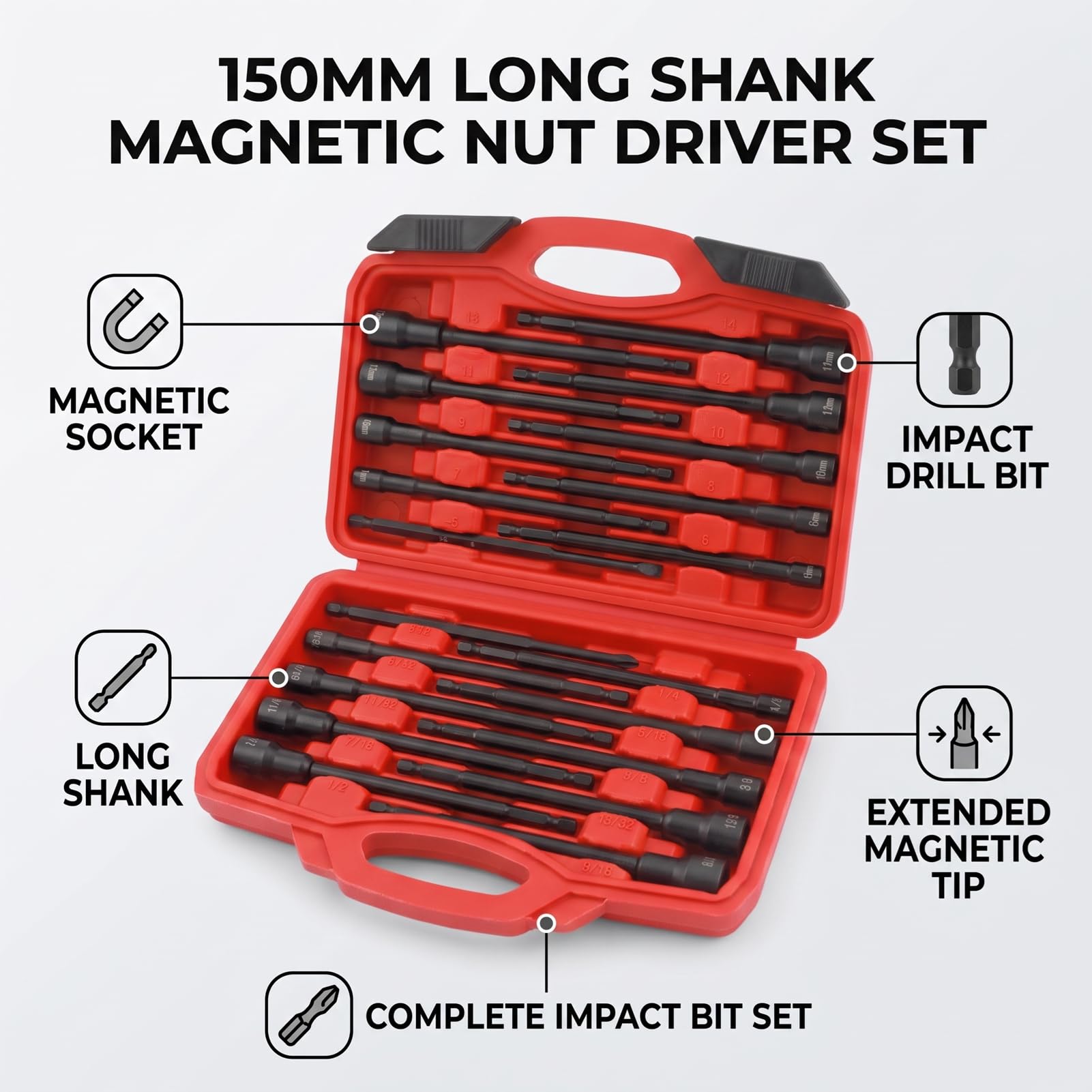 FTVOGUE Zestaw Bitów do Klucza Nasadowego 20 Sztuk, długość 150 Mm, (20PCS)