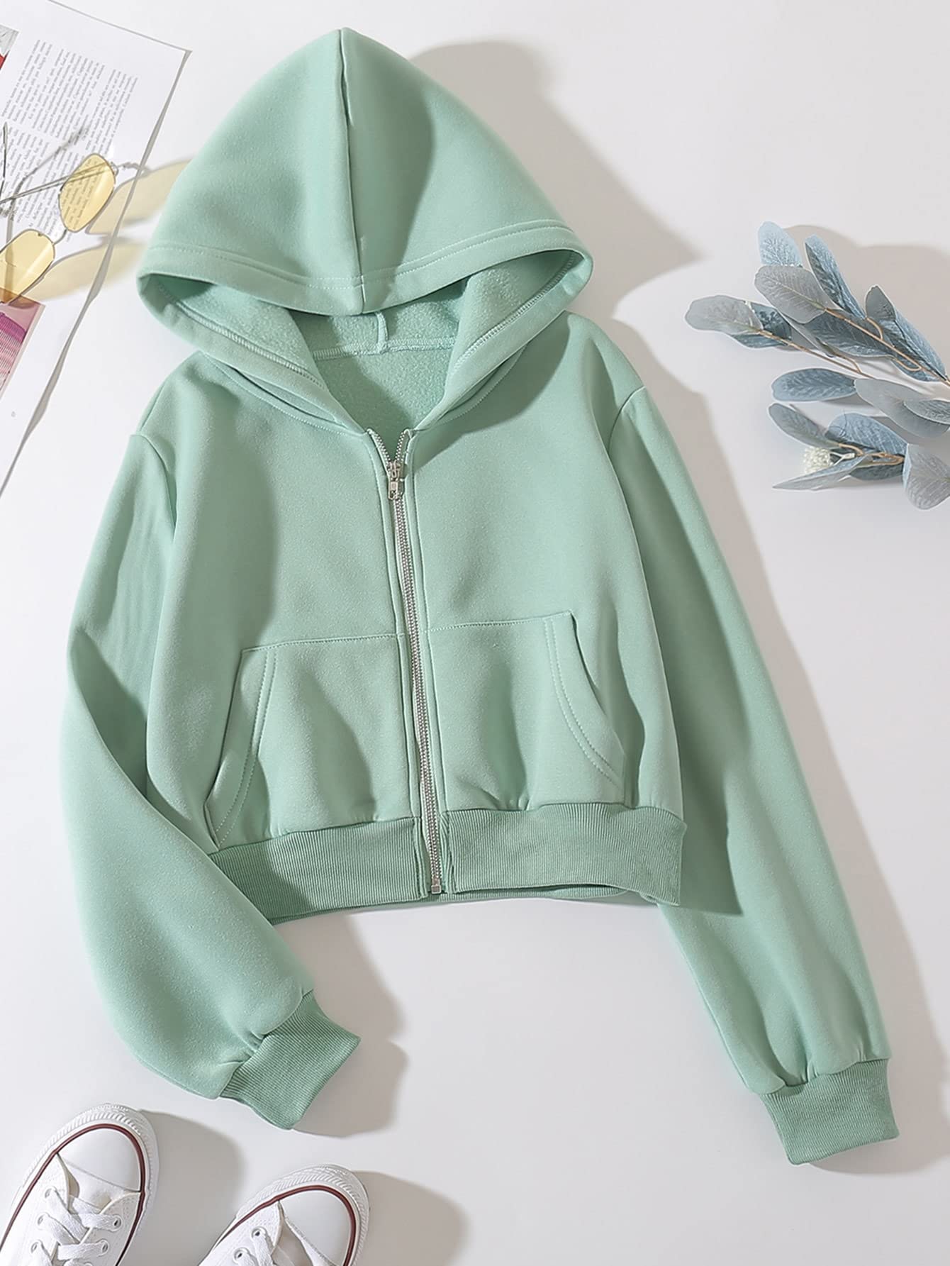 Sweat à capuche manches longues couleur Dark Green taille XS doté de grandes poches